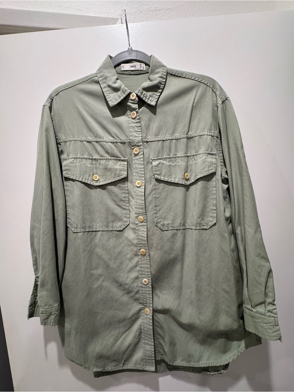 Mango Light Sage Green Button-Down Shirt